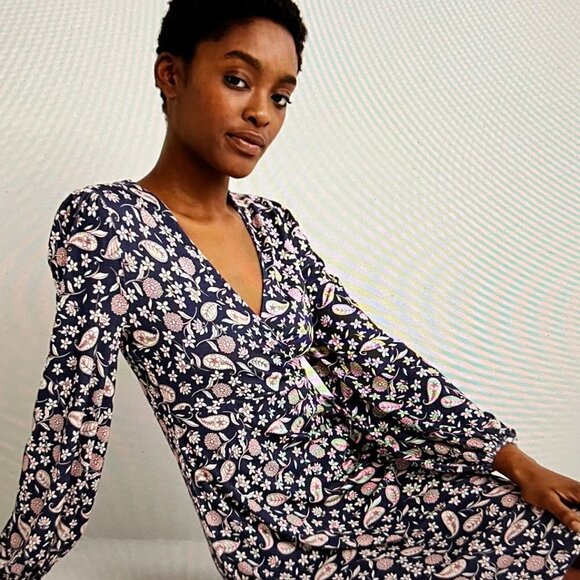Boden Easy Fixed Wrap Jersey Dress French Navy, Flower Garden Size 8 - Picture 2 of 8